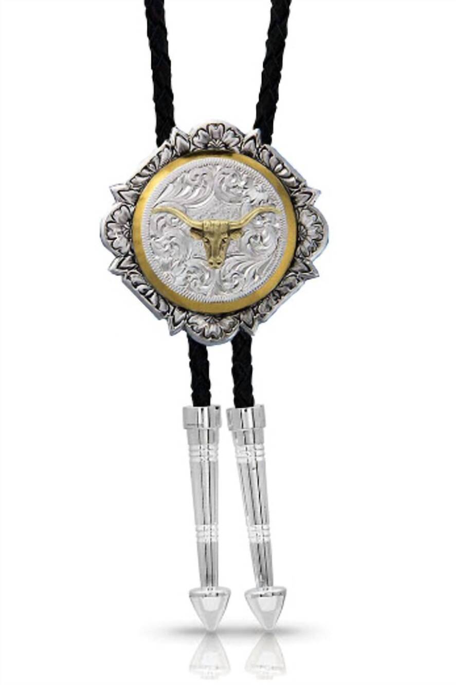 NEW MONTANA SILVERSMITHS unisex steer-head bolo tie in silver/gold